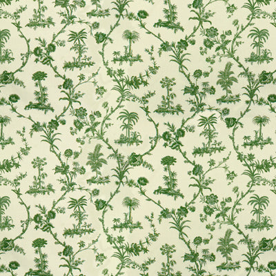 Looking BR-79250-435 West Indies Toile Cotton Print Green On White Botanical by Brunschwig & Fils Fabric