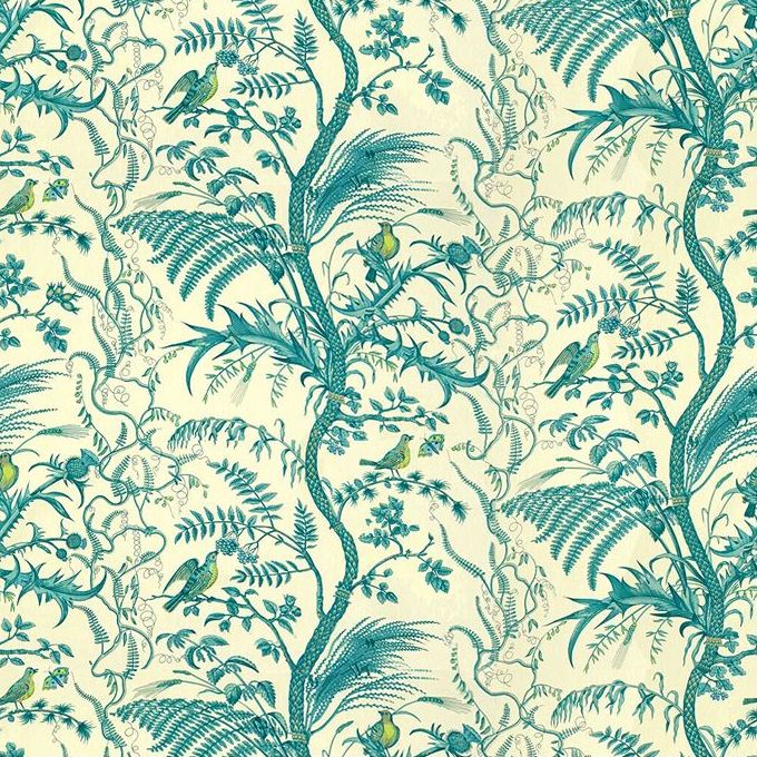 Save BR-79431-513 Bird And Thistle Cotton Print Aqua Toile by Brunschwig & Fils Fabric