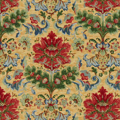 Order BR-79574-335 Windsor Damask Cotton & Linen Print Red On Topaz Damask by Brunschwig & Fils Fabric