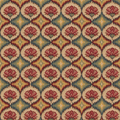 View BR-89438-M12 Fabienne Woven Tapestry Red Blue Medallion by Brunschwig & Fils Fabric