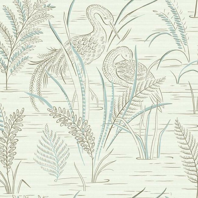 GR5951 | Grandmillennial, Fernwater Cranes Brown/Blue York Wallpaper