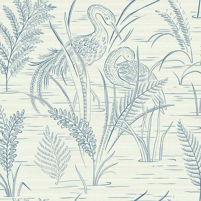 GR5954 | Grandmillennial, Fernwater Cranes Blue York Wallpaper