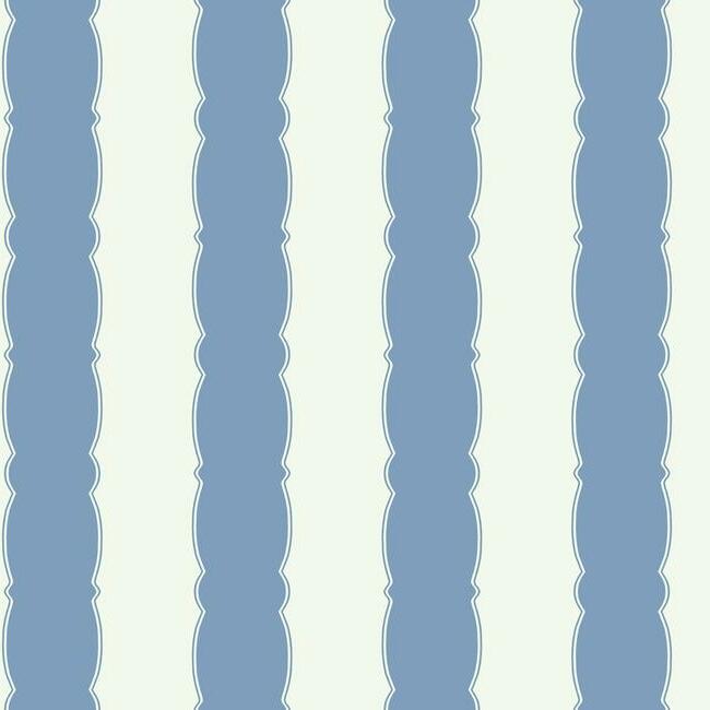 GR6012 | Grandmillennial, Scalloped Stripe Blue York Wallpaper