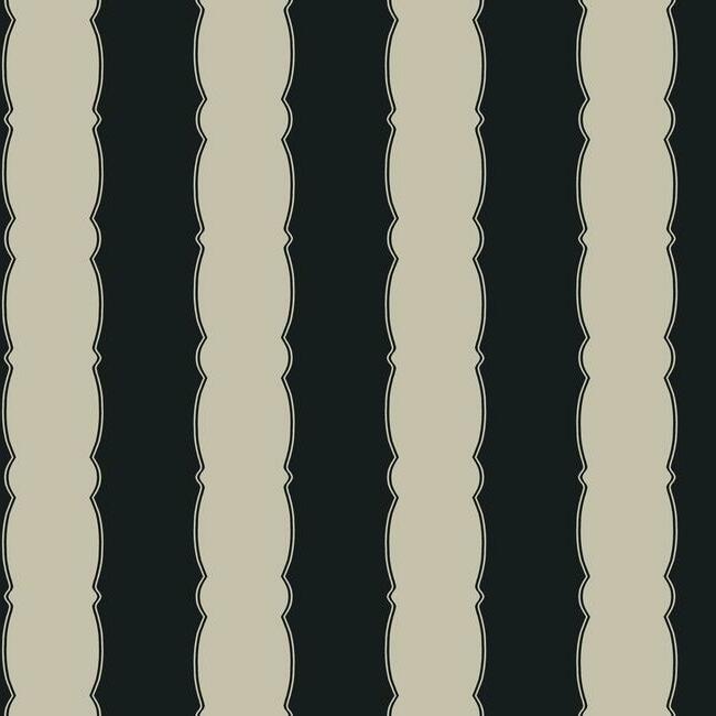 GR6015 | Grandmillennial, Scalloped Stripe Black York Wallpaper