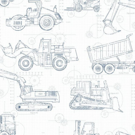 Select KS2350 A Perfect World Construction Blueprint Navy On White Children Nursery by York Wallpaper