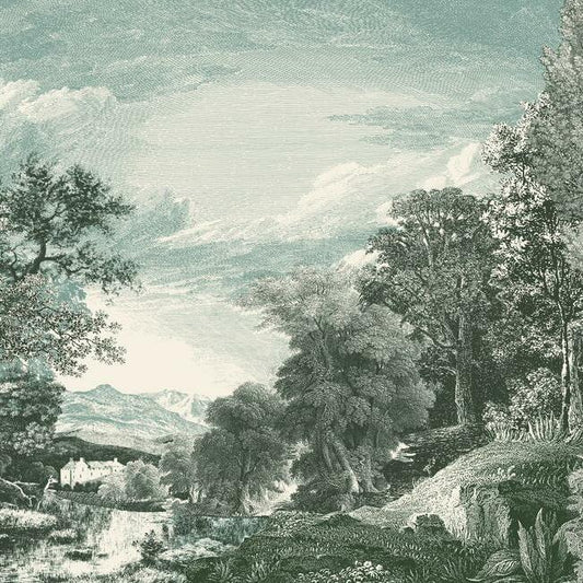 Order MU0272M Mural Resource Library Provincial Scenic Mural Teal York Wallpaper