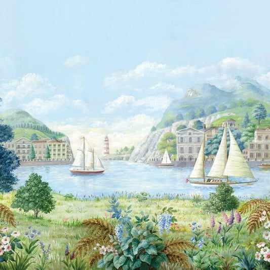 Buy MU0318M Mural Resource Library Safe Harbor Mural Light Blue York Wallpaper