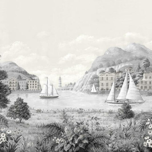 Buy MU0319M Mural Resource Library Safe Harbor Mural Gray/Neutral York Wallpaper