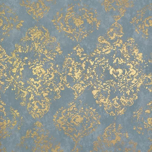 Looking NW3565 Modern Metals Stargazer color Blue Damask by Antonina Vella Wallpaper