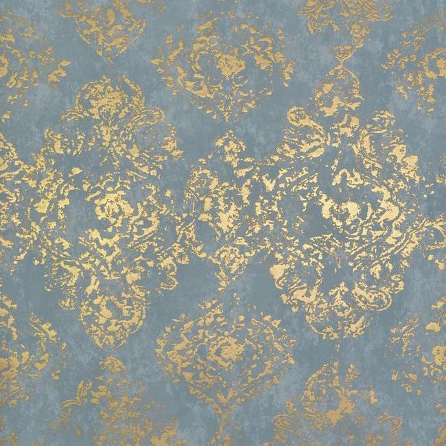 Looking NW3565 Modern Metals Stargazer color Blue Damask by Antonina Vella Wallpaper