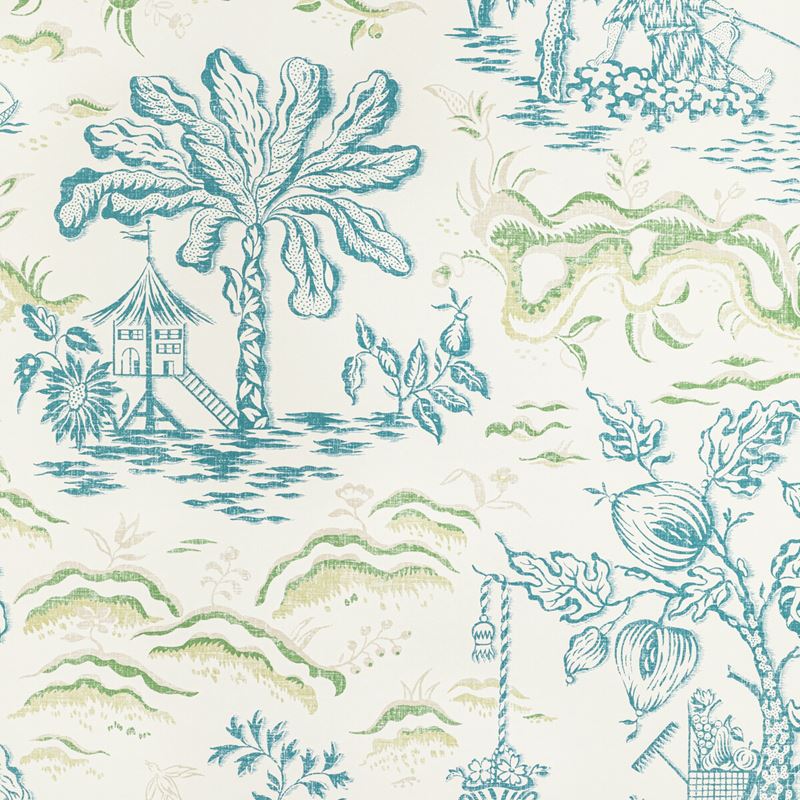 Buy P8022101.353 Valensole Teal/Leaf Botanical & Floral by Brunschwig & Fils Wallpaper