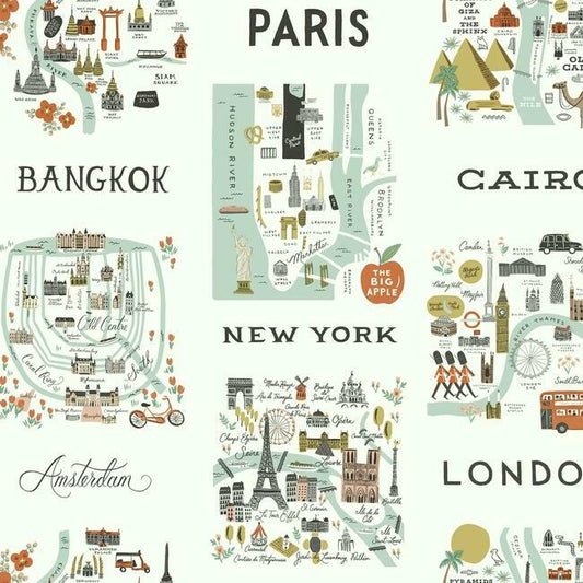 Acquire RI5160 Rifle Paper Co. City Maps Mint York Wallpaper