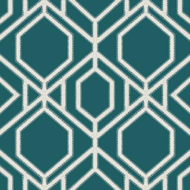 View TC2633 Tropics Resource Library Sawgrass Trellis Navy York Wallpaper