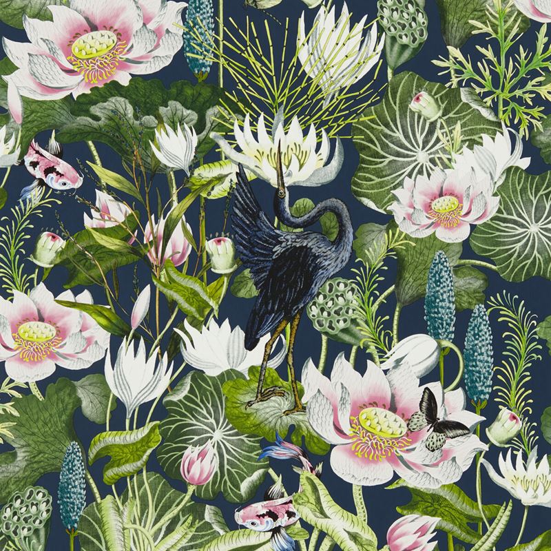 W0137/04 Waterlily Wp MidnightAnimal/Insects Clarke And Clarke Wallpaper